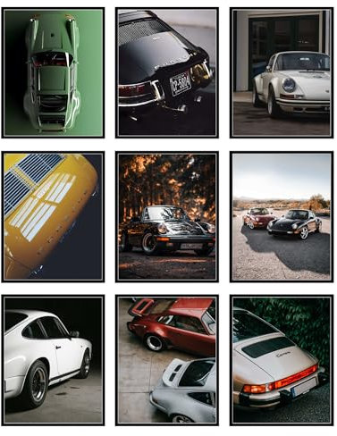 BigWig Prints Porsche-911-Poster – Porsche Wandkunst, Vintage-Auto-Poster, 944-Kunst, Garagendekoration, klassische Auto-Wanddekoration, Kunstwerk für Garage, ungerahmt, 9er-Set (20,3 x 25,4 cm)