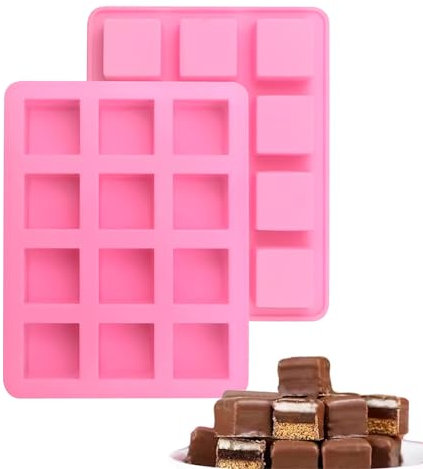Deep Chocolate Moulds,2PCS Square Silicone Moulds, 12 Cavity Ice Cube Trays Moulds, Candy Caramel Fudge Chocolate Jelly Pudding Molds for Homemade DIY Pralines Gummy