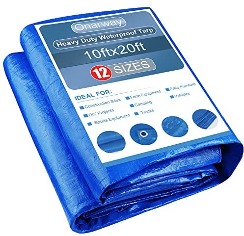 Onarway Poly Tarps Heavy Duty Waterproof: Blue Tarpaulin 10x20 Ft 11Mil Thicken - Anti-UV Waterproof Tarp Cover with Grommets Multipurpose for Boat Pool Roof Outdoor