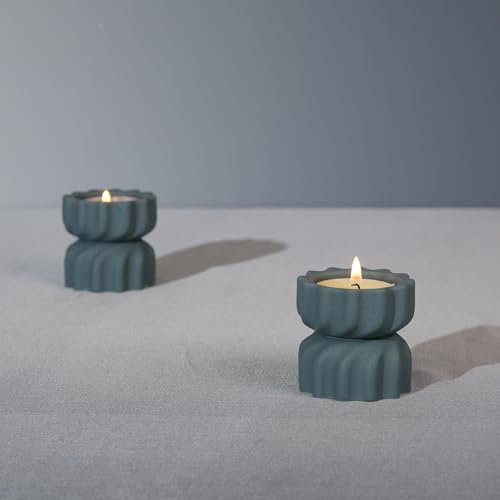 ICNBUYS Spirale Getreide Teelichthalter 2er Set; Zement Teelicht Votivkerzenhalter mit Dreh; Dekoratives kleines Zement-Teelicht für Kaffee oder Esstisch; 5.1 cm x 5.3 cm