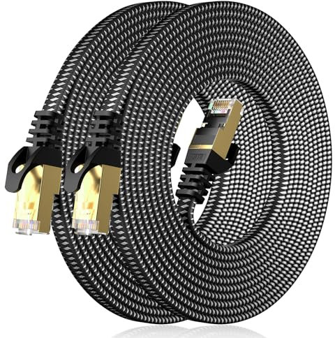 VOIETOLT Cat 8 Ethernet Cable 2M 2Pack, High-Speed 40Gbps/2000Mhz Flat Braided Internet Cable, Gigabit STP RJ45 Network Cable Compatible for PS4/5, for Modem, PC/Laptop
