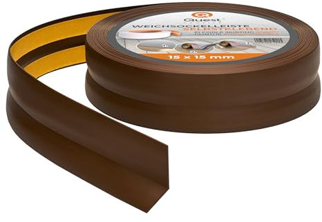 Battiscopa Morbido Adesivo | 15 mm x 15 mm | 5 Metri | Striscia di Chiusura Nastro Sigillante Per il Bagno Per la Cucina PVC Flessibile Stretto Decorativo Marrone scuro