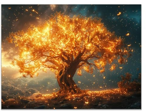 JOSUE Arbre De Vie Decoration Murale Paysage abstrait Tableau Mural Enfant Sur Toile,Or, bleu Murale Salon Maison Cuisine Deco- 30x40cm Sans cadre