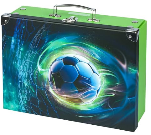 Kinderkoffer für Spielzeug und Schulbedarf, Pappkoffer, Spielzeugkoffer, Spielkoffer, Faltbarer Kinder Koffer, Faltkoffer, Klappkoffer mit Metalgriff (Fußball Ball)