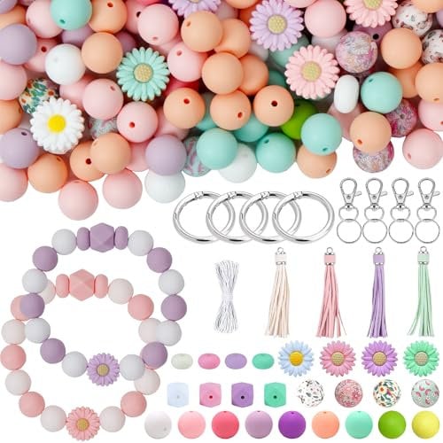 SELLMAI Silicone Beads for Keychain Making Silicone Beads for Keychain Making kit Silicone Bead kit 15mm Silicone Beads