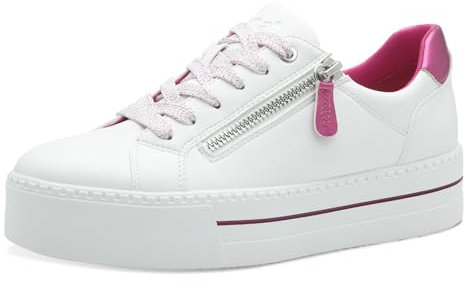 Jana Damen Plateau Sneaker mit Reißverschluss Vegan, Weiß (White/Fuxia), 42 EU