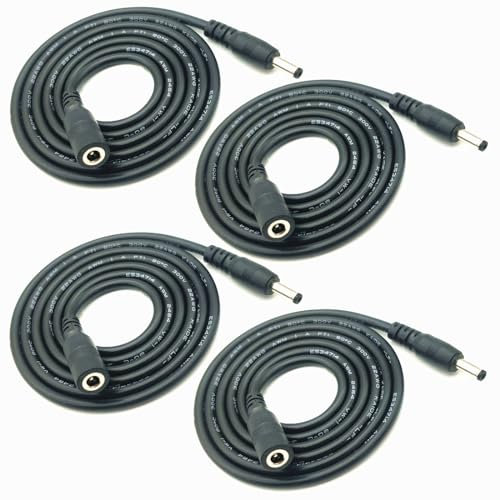 WZCJHZH 4pcs schwarzes DC Stecker Sockel Verlängerungskabel, 3.5mm x 1.35mm Stecker DC Adapter Anschlusskabel, verwendet für LED Lichtstreifen, Kameraüberwachung, etc. (1m)