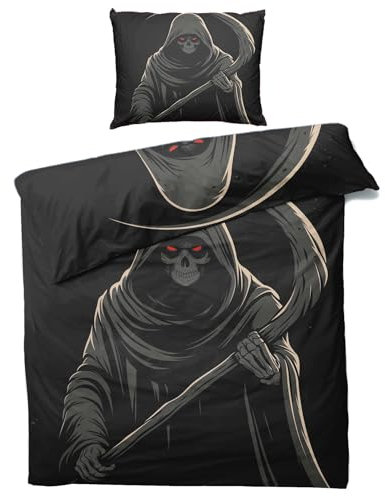 MOBEITI Totenkopf Bettwäsche 140x200, Gothic Skelett Wendebettwäsche - Deko & Geschenke, Weiche Mikrofaser Bettbezug Set 2teilig, 1 Kissenbezug 70x90, mit Reißverschluss
