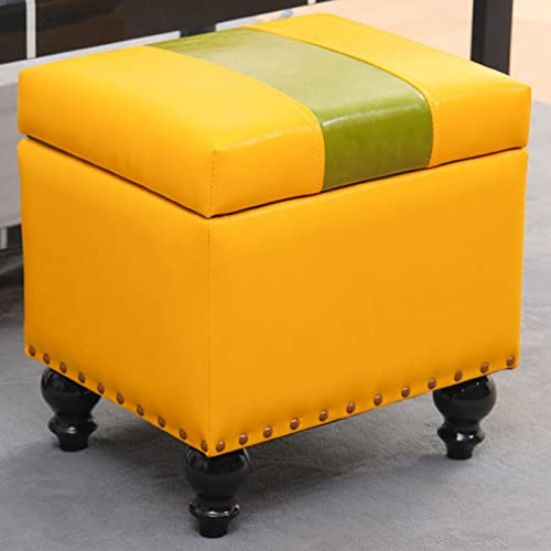VNNHGB Square Storage Ottoman Leather Footrest with Rivet Decoration,Light Luxury Sofa Low Footstool for Living Room Bedroom,Stackable Padded Seat-L-15.7 * 15.7 * 13.4inch (L 15.7 * 15.7 * 13.4inch)