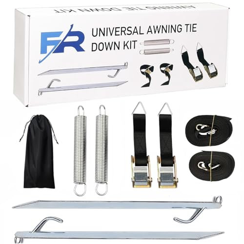 FAXRON Storm Straps Awning Tie Down Kit, Universal Storm Strapsfor Awning - Heavy Duty Awning Straps, RV Awning Hooks Ground Anchors, Caravan Camping Tent Accessories