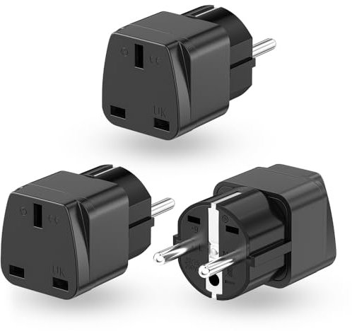 HITRENDS Reiseadapter, UK to EU Adapter, Adapterstecker England Deutschland Stecker, Reisestecker UK auf EU, UK Stecker Adapter EU, UK Adapter Steckdose, Type E/F/G Steckdosenadapter, 3 Stück, Schwarz
