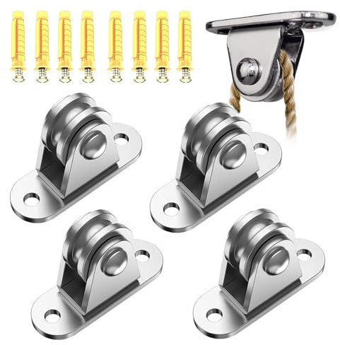 Pulley Block, 4 Pcs Carbon Steel U-Type Pulleys with Ball Bearings Washing Line Pulley Kit Duplex Bearing Silent Detachable Pulley Wheels Heavy Duty Load 85KG