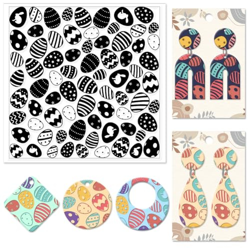 CHGCRAFT Easter Polymer Clay Texture Sheets Ostereier Textur Stempel Sheets Kaninchen Silikon Textur Stempel Clay Textur Matte Textur Sheets für Clay Schmuck und Clay Ohrringe Werkzeuge 14×14cm