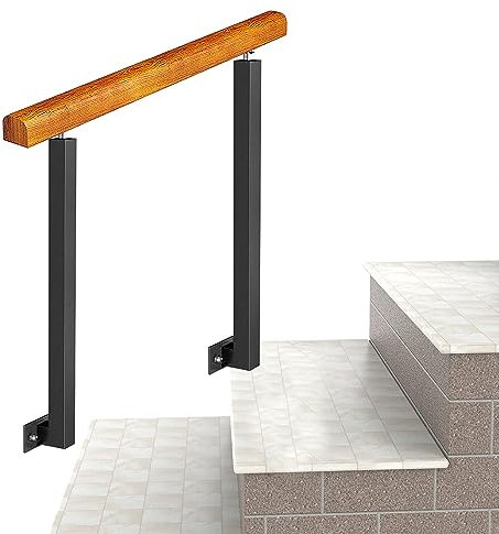 Pasamanos , Pasamanos de hierro forjado for 2 o 3 escalones, barandilla de escalera exterior, pasamanos de transición for escalones de hormigón o madera, pasamanos flexible for porche con soporte ajus