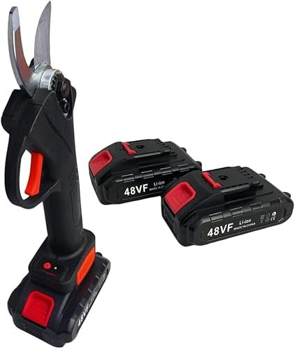 SQUADO Ciseaux de taille électrique 48 V, cisailles professionnelles avec 2 batteries Li-ion, coupe 28 mm, couleur variée