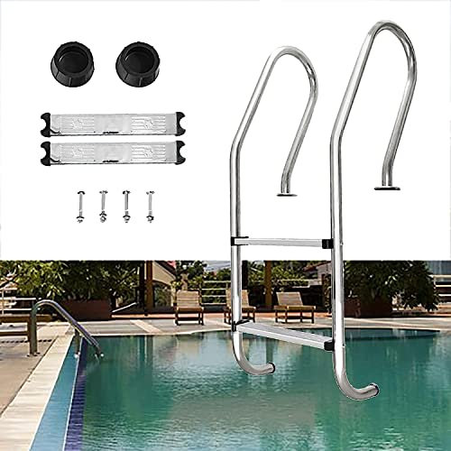 QLSABIA Poolhandlauf Handlauf Edelstahl Schwimmbeckengeländer Poolgeländer Schwimmbeckenleiter mit Anti-Rutsch-Pedalen Poolleiter Edelstahl 2-stufig Schwimm
