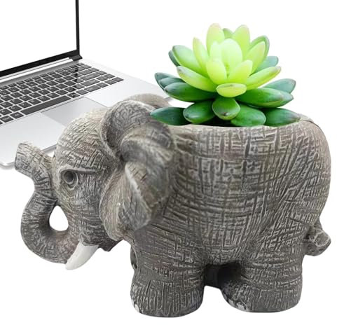Generisch Elephant Planter, Resin Elephant Plant Pot, Flower Holder, Charming Greenery Vase, Decorative Ceramic Container, Artistic Farmer for the Patio