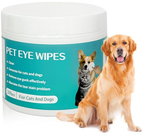 Dog & Cat Eye Wipes 100Pcs Pet Tear Stain Remover Wipes Sterile Soft for Remove Discharge & Mucus Secretions Pet Cleaning Grooming Deodorizing Wipes for Eyes, Wrinkle, Face, Paw, Bum Deodorizing