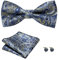 FOSDICK Fliege Herren und Manchettenknoepfe mit Einstecktuch Set, Verstellbare Polyester Vorgebunden Fliege Anzug Für Hochzeit Smoking Party
