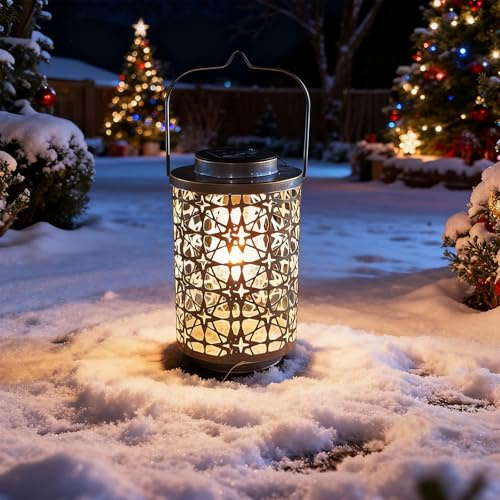 XVZ Solarlaterne für Außen Hängend – Wetterfeste Gartendeko mit Größer LED-Glühbirne, Star Metall Solar Laternen für Balkon, Garten, Rasen, Terrasse Deko (Gold)