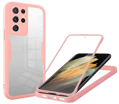 GoodcAcy Coque pour Samsung Galaxy S21 Ultra, Antichoc Housse avec Protection d'écran, 360° Téléphone Etui Double Face Case Transparent Intégrale Coque pour Samsung Galaxy S21 Ultra -Rose