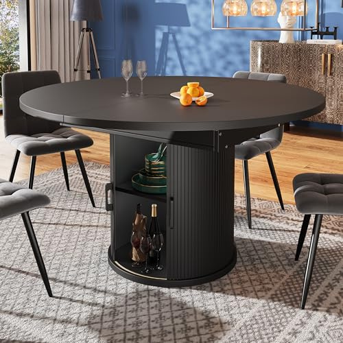 NNJN Esstisch ausziehbar, Esszimmertisch, Küchentisch, balkontisch, ausziehbare Tischplatte Runder Esstisch, ausziehbar zu oval, Platz für bis zu 6 Personen (Schwarz, 158 * 118 * 76.8cm)