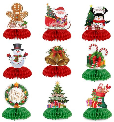 Cutiland 9 Pcs Weihnachtswaben-Tischdekorationen Set,Weihnachten Party Bienenwaben Mittelstück,Weihnachtswaben Tischdekoration,Weihnachts-Mittelstücke Für Tische,Weihnachts-Tischaufsätze