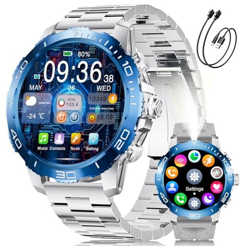 Smartwatch Herren mit 800mAh Lange Akku für Android iOS, 1,43'' HD AMOLED Display Smart Watch mit Telefonfunktion, 110 Sportmodi Armbanduhr, Herzfrequenz/Schlafmonitor, IP68 Wasserdicht Fitnessuhr