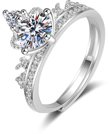 Wycian Wedding Ring Women Silver Wedding Ring White Gold Silber 9K Moissanit Krone mit Zirkonia Größe 52 (16.6) Modern für Mutter Geburtstag Personalisierbar