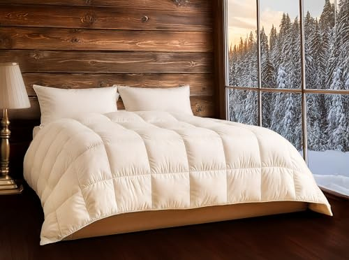 Dorian Home - Piumino Invernale Letto in Vera Piuma d’Oca 360 gr/m², 5 Punti di Calore, Anallergico e Antiacaro, 100% Cotone – Made in Italy (250 x 200 cm, Saint Moritz - 50% Piumino 50% Piumette)