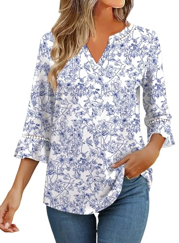Kistore Womens Tops V Neck Tunic Top 3/4 Sleeve T Shirts Blouse Office Wear | Tops For Women UK, Summer Tops For Women UK, Tunic Tops For Women UK, Curved Hem Office Tunic Tops, Womens Tops Dressy Casual