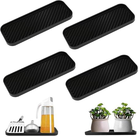 Silikon Schwammhalter Spülbecken Organizer - 4 Stück Silikon Abtropfmatte Ablage Spülschwamm Schwarz Abtropfmatte Silicone Sponge Holder Drainagematte Silikonablage für Schwämme Spülmittel Bürsten