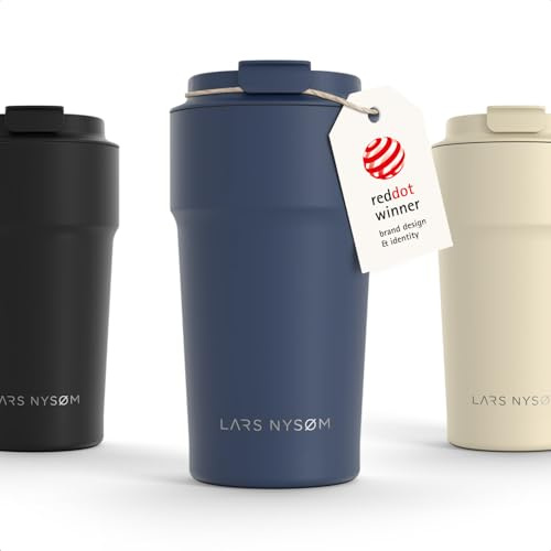 LARS NYSØM Thermo Kaffeebecher to go 0,5 l | Auslaufsicherer Travel Mug mit Isolierung | Rutschfester Boden | Edelstahl Thermobecher für Kaffee und Tee unterwegs (Midnight Blue - Powder, 500ml)