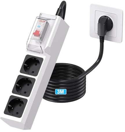 BEVA Steckdosenleiste mit Fi Schutzschalter,3Fach RCD FI Steckdose,3M Kabel | Dreier steckdosenleiste (16A,3680W) mit FI Schalter, Mehrfachstecker mit sicherung und 30mA Fehlerstromschutz,Weiß