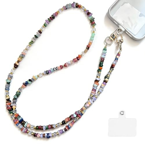GWEOR Sangle Téléphone Portable avec Charm en Pierre Naturelle, Cordon Anti-Perte Universel pour Femmes et Filles