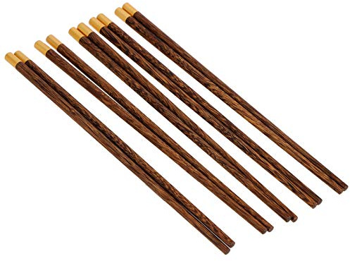 Tnfeeon Chinesisches Mahagoni-Essstäbchen-Set aus Holz, Handgefertigt mit Kupfereinlage, Perfekt Zum Essen und Verschenken (Geschenkbox für fünf Paare aus)