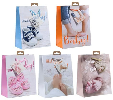 Laro Premium Line Geschenktüten Medium Babyglück H23x B18x T10x cm 100 Stück