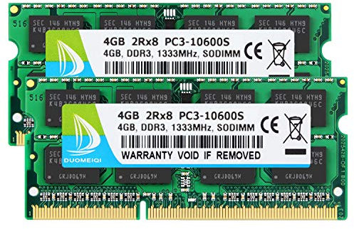 DUOMEIQI 8GB (2 X 4GB) 2RX8 PC3-10600S DDR3 1333MHz SODIMM CL9 204 Pin 1.5v Notebook Non-ECC, Memoria RAM para Laptop sin búfer Compatible con Intel AMD y computadora Mac