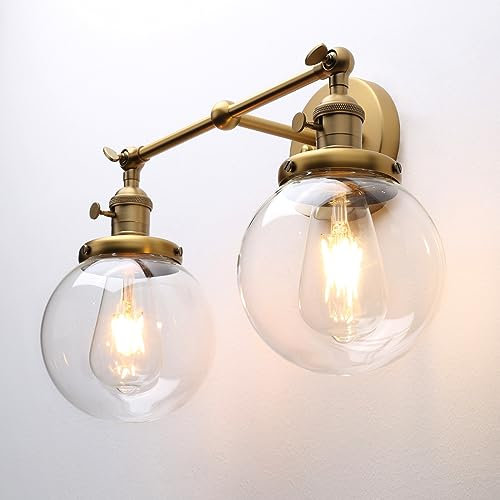 Pathson Réglable 2 Luminaire Applique Abat-jour en Verre Rétro Industrial Lampe Murale Plafonnier Rétro Eclairage(Ampoule Non Inclus) Antique