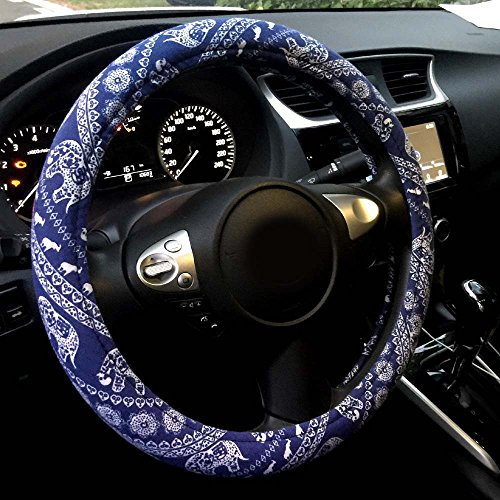 Mayco Bell Automotive Ethnic Flachsstoff Cute Elephant Universal Car Lenkradbezug