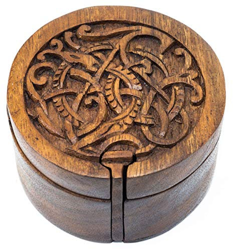 Windalf Wikinger Schmuckdose MIDGARDSCHLANGE Ø 9 cm Vikings Geschenkdose Handarbeit aus Holz
