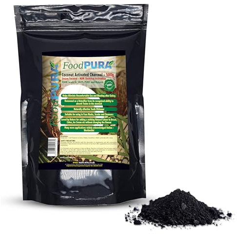 Food PURA® 500G Pure 100% Coconut Activated Charcoal Food Grade Powder - Teeth Whitening, Detox & Bloating