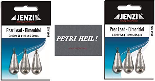 .Jenzi Set: 2 Packungen Birnenblei, 25 Gramm, 2 x 3 Stück,mit Wirbel/Öse .+ gratis Petri Heil! Aufkleber