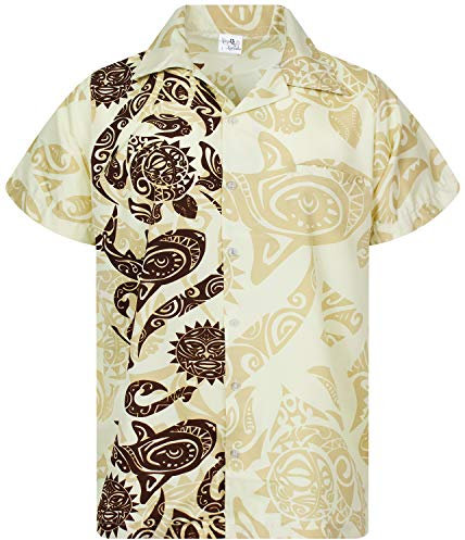 King Kameha Funky Chemise-Hawaienne, Manche-Courte, Maori-Wedding, Beige, XXL