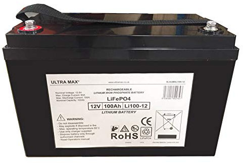 Ultramax 12V 100Ah LiFePO4 Lithium Phosphate Battery with BMS and Safety Shutdown
