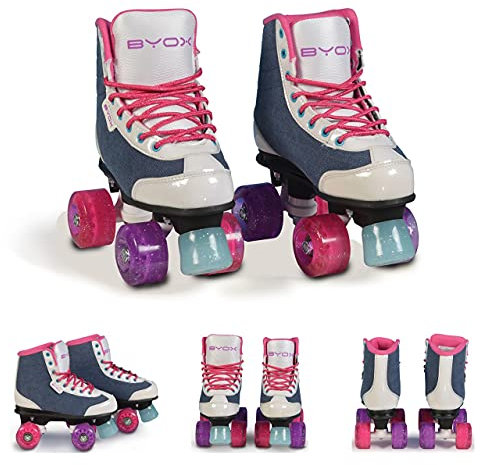 Byox Rollschuhe Denim versch. Größen, Glitzerräder, ABEC-5, bis 60 kg, PU-Räder, Größen:Gr. 38-39