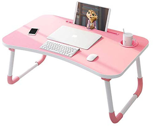 RONGJJ Folding desk, Adjustable Laptop Bed Table, Portable Breakfast Bed Tray Laptop Lap Desk Folding Mobile Student Study Desk, Pink