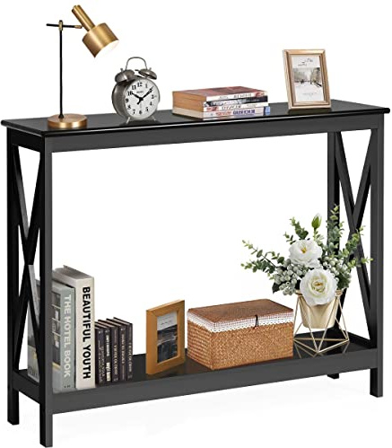 GIANTEX Konsolentisch Flurtisch schmal, Beistelltisch Eingangstisch 2 Ablagen, schmaler Dielentisch für Eingangsbereich oder Flur, moderner Dekotisch Sideboard 100x30x80 cm (Schwarz)