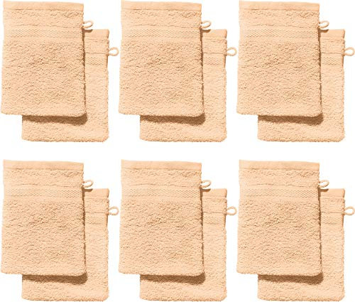 REDBEST Waschhandschuhe, Waschlappen 12er-Pack Chicago apricot Größe 15x21 cm - saugstark, strapazierfähig, ideal für Reisen, Sport (weitere Farben)