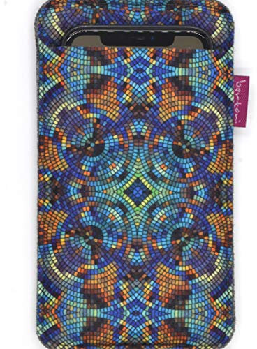 Bertoni Handyhülle Smartphone-Tasche aus Filz kompatibel mit iPhone 12/11/11 Pro/X/XS, Galaxy S21/S21+/S20/S20 Plus/S10/S9/S8 Phone Cover Akzent Design Handytasche Akzent Black (10x17,5cm) (Barcelona)